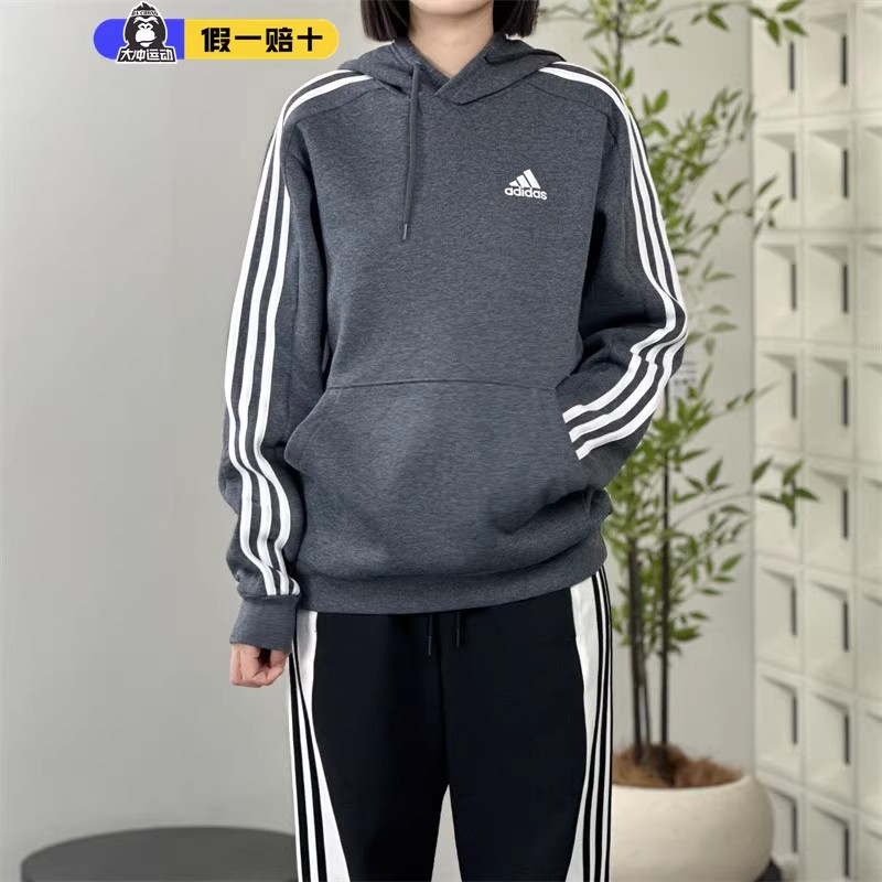 正品Adidas阿迪达斯三叶草加绒卫衣男女情侣连帽外套套头衫运动服