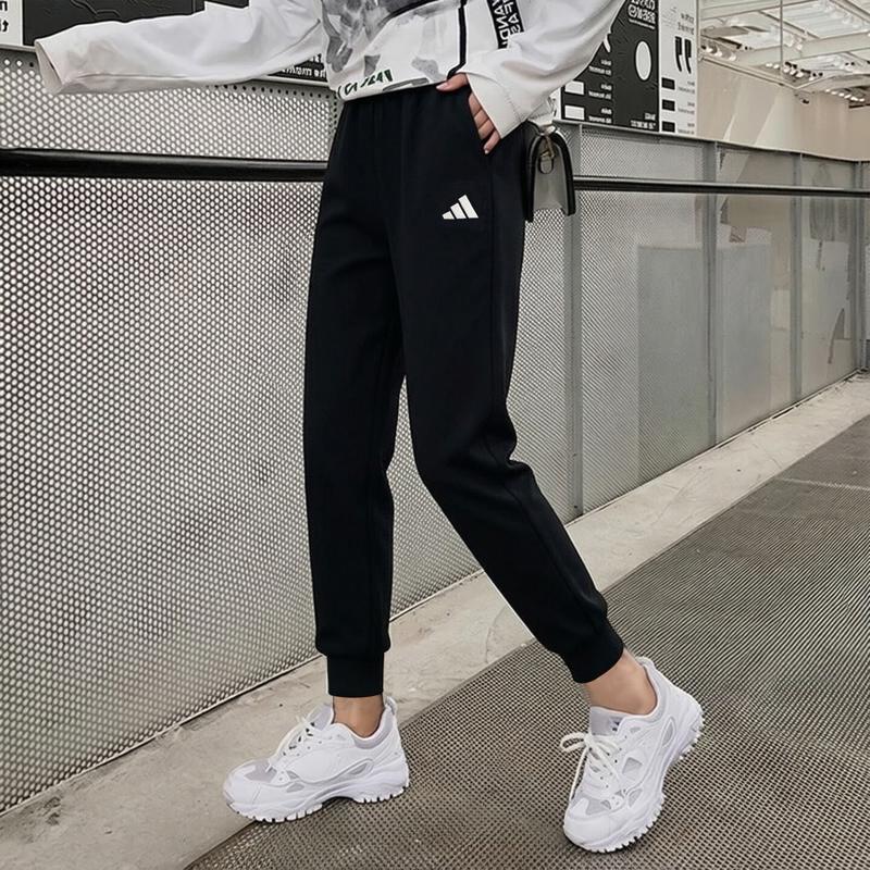 阿迪达斯裤子女小脚裤秋季新款显瘦修身九分休闲针织黑收口运动裤