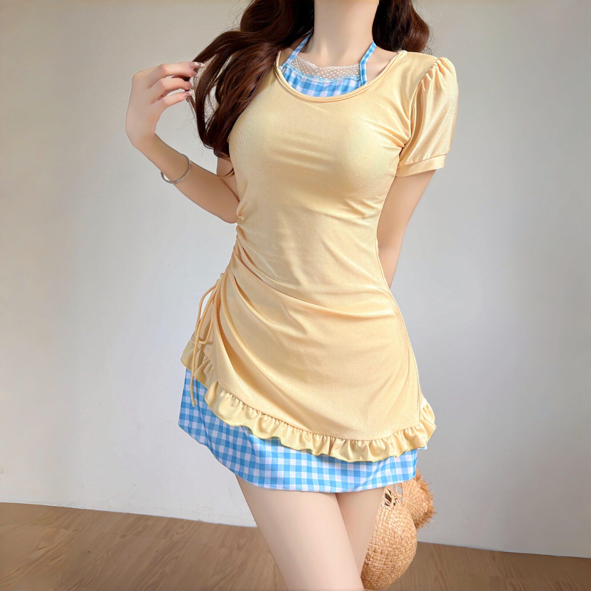 分体裙式泳衣女平角裤保守短袖学生少女可爱日系绝美女孩游泳衣