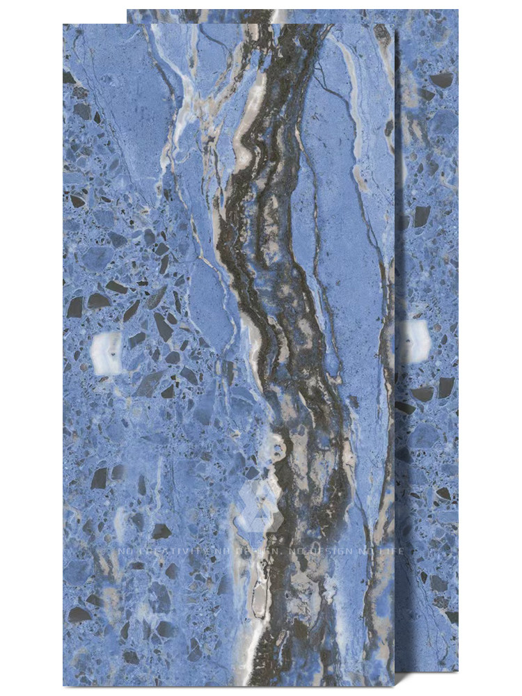 哑光釉精雕蓝色大理石纹瓷砖室内客餐厅轻奢防滑背景墙地砖仿古砖