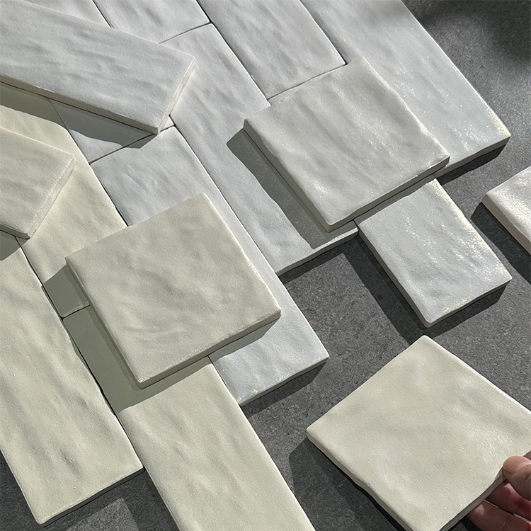 珍珠釉贝壳奶白手工砖厨房卫生间背景墙砖奶油白砖波浪乞丐边小砖