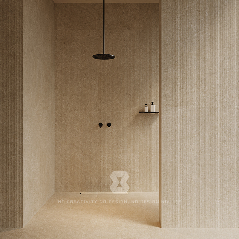 意式简约莱姆石瓷砖米白黄色卫生间民宿酒店平面拉槽耐磨防滑地砖