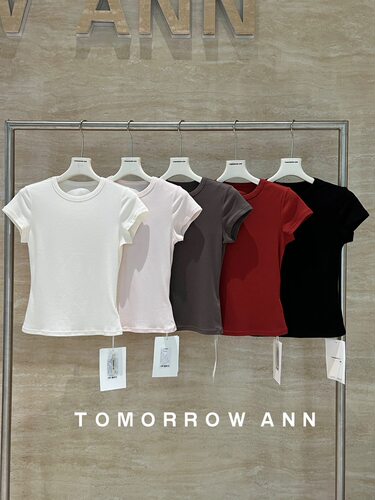TOMORROW ANN韩版百搭绵羊毛舒服圆领短袖T恤含21%绵羊毛 13363#