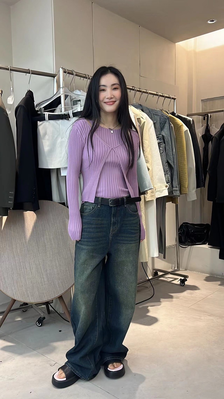 IN choose u笑笑家2023春季纯欲风两件套上衣女长袖针织开衫+背心