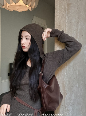 DIGM 秋季上新极简风纯色连帽设计修身显瘦针织衫 A3M017