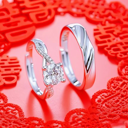新款仿真婚戒对戒结婚一对男女假钻戒婚礼替代道具开口可调节戒指