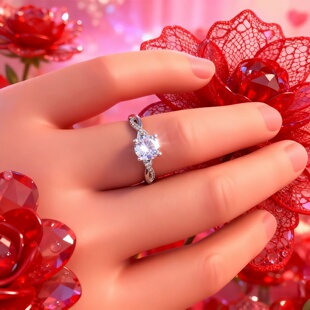 轻奢高级指情侣戒指求婚钻戒男女对戒仿真道具超大活口指环可调节