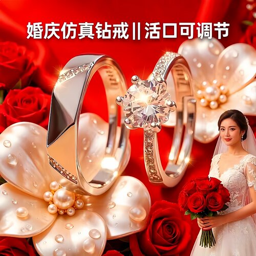 结婚对戒仿真戒指情侣男开口调节