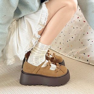 松糕厚底玛丽珍鞋 女2025春季 新款 蝴蝶结复古圆头增高配裙子jk单鞋