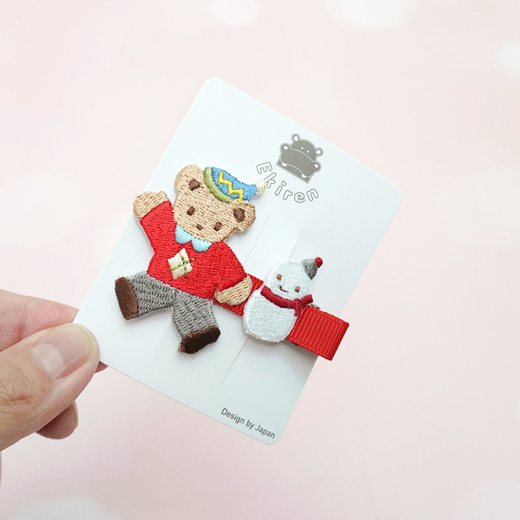 日本Familiar家刺绣卡通形象可爱小熊雪人发夹鸭嘴夹刘海夹儿童夹