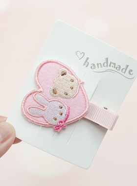 日本familiar风可爱卡通爱心五角星刺绣小熊小兔发夹刘海夹发饰