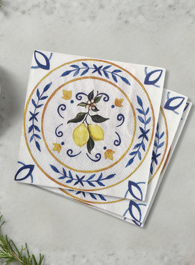 一次性餐巾纸家用面巾纸厨房用纸擦手纸柠檬图案餐巾纸25x25cm