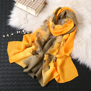 长款 丝巾秋冬款 百搭新款 围巾女春季 女围巾剪花仿真丝丝巾 洋气时尚