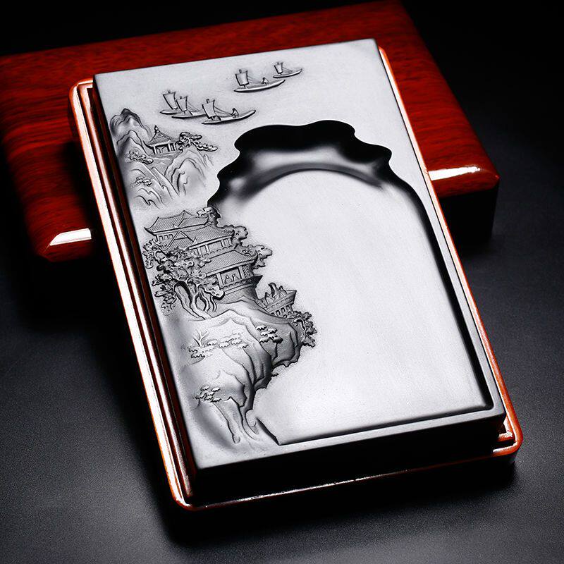 徽歙四宝堂名师高档砚台九寸歙砚老坑天然原石砚礼盒文房四宝套装