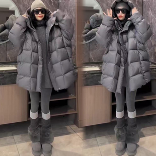 休闲时尚羽绒服女2024年秋冬新款欧货宽松加厚茧型连帽羽绒外套
