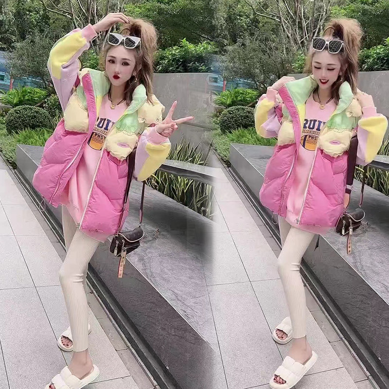 卫衣女连帽羽绒坎肩两件套潮图片