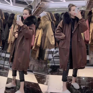 宽松工装 派克服2025年新款 大毛领加绒加厚外套女韩版 中长款 棉服 季