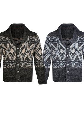 YGY费尔岛BC老钱道袍开衫毛衣男女秋季拼色提花单排扣针织外套潮