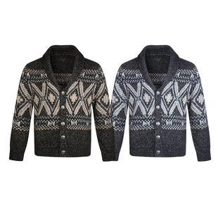 EX费尔岛BC老钱道袍开衫毛衣男女秋季拼色提花单排扣针织外套潮