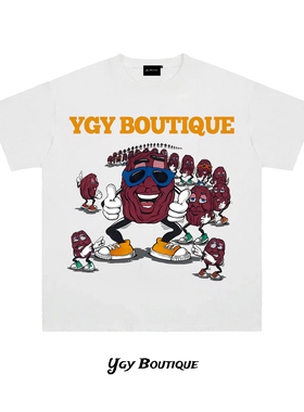 YGY潮牌320g重磅纯棉卡通印花T恤2026年夏季学生百搭情侣短袖上衣