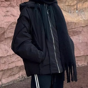 YGY痞帅潮牌冬季 立体剪裁拼接宽松保暖羽绒衣 连帽羽绒服男女美式