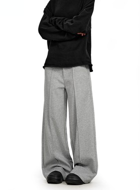 YGY美式复古花灰色直筒卫裤男女空气层宽松立体潮显瘦简约休闲裤