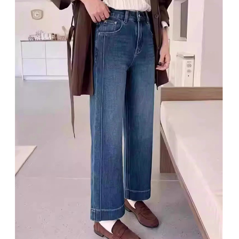 小个子直筒牛仔裤高腰九分烟管裤