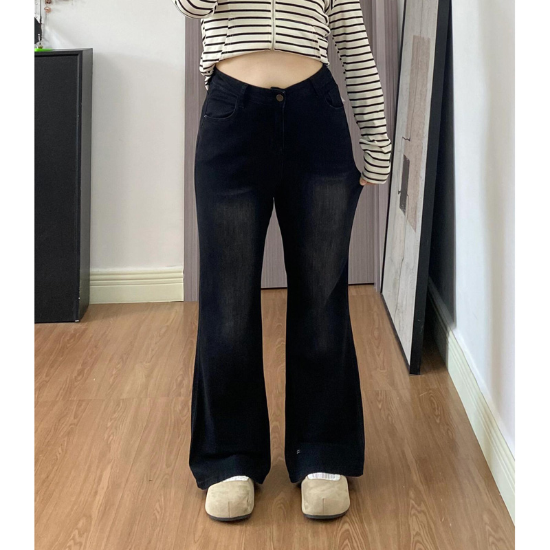 黑色微喇牛仔裤梨形身材长裤