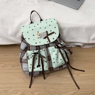 时尚可爱少女风迷你包包女2025年新款甜美高级感蝴蝶结格子双肩包