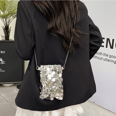 高级感亮片迷你小包包女2025新款潮夏天百搭链条单肩斜挎包手机包