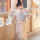 新款 古装 清朝宫廷女童旗袍加厚新中式 儿童汉服格格服冬季 贵妃古装