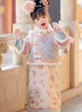 儿童汉服格格服冬季新款古装清朝宫廷女童旗袍加厚新中式贵妃古装