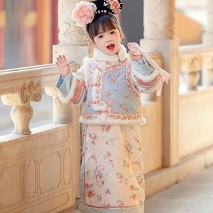 儿童汉服格格服冬季新款古装清朝宫廷女童旗袍加厚新中式贵妃古装