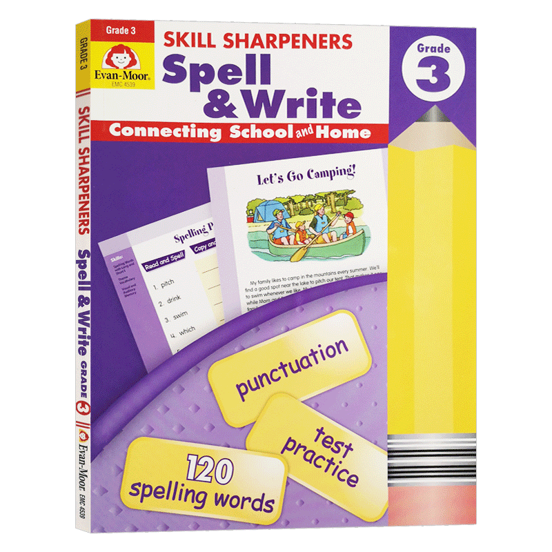 技能铅笔刀 拼写练习册 三年级 英文原版 Evan-Moor Skill Sharpeners Spell Write Grade 3 美国加州小学英语教辅教材evanmoor