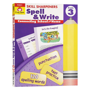 技能铅笔刀 美国加州小学英语教辅教材evanmoor Grade Moor 英文原版 Sharpeners 三年级 Spell Write Skill 拼写练习册 Evan