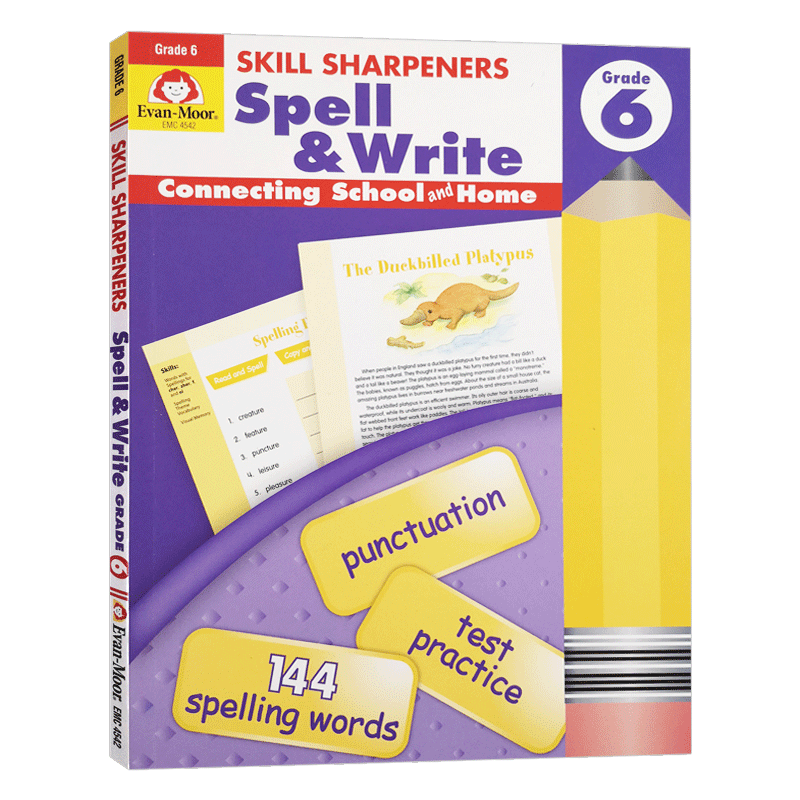 技能铅笔刀 拼写练习册 六年级 英文原版 Evan-Moor Skill Sharpeners Spell Write Grade 6 美国加州小学英语教辅教材evanmoor