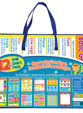 挂图Geometry Fractions Decimals & Percentages有声挂图儿童认知启蒙早教发声语音宝宝看图识字全套墙贴玩具12张 英文版英语书籍