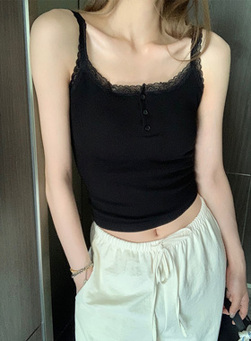 CC 白色蕾丝外穿吊带背心女2024夏季新款带胸垫内搭无袖短款上衣