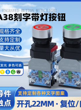 LA38.39-11D系列带灯复位自锁电源启动停止按钮开关220V24V黄绿红