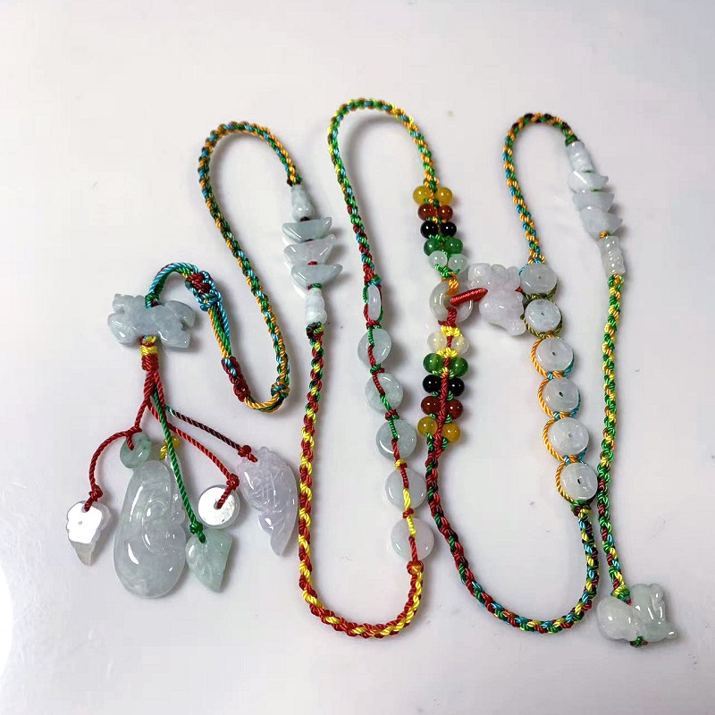 2025本命年蛇马天然翡翠玉如意五彩红绳三合生肖腰链腰带护身符