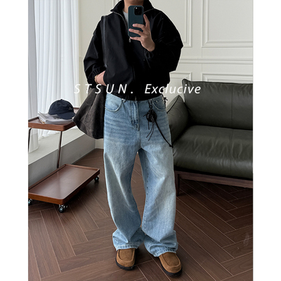 STS复古时髦微阔自然水洗牛仔裤