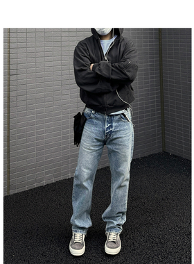 【STS】Mega Jeans雪花复古直筒冰蓝美式宽松水洗牛仔裤男clean