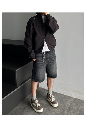 STS复古水洗黑灰牛仔短裤