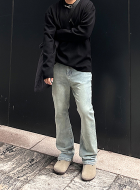 【STS】Retro Jeans重磅复古做旧微弹百搭微喇蓝色牛仔裤cleanfit