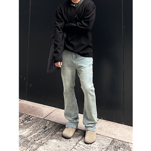 【STS】Retro Jeans重磅复古做旧微弹百搭微喇蓝色牛仔裤cleanfit