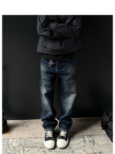 Jeans秋冬重磅水洗直筒做旧硬挺百搭牛仔裤 Hardy 男 STS