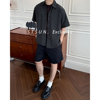 STS复古格纹立体剪裁短袖衬衫