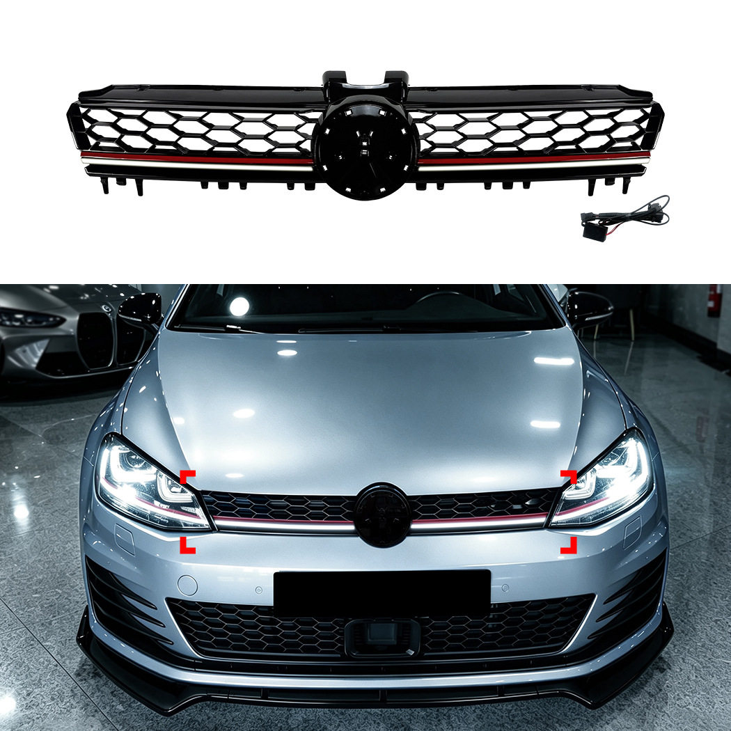 适用大众高尔夫7高7 Golf MK7 GTI款蜂窝LED带灯发光中网格栅改装