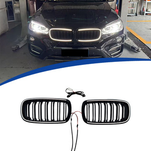 适用于14-18款F15宝马X5 X6双线款LED带灯发光中网替换安装
