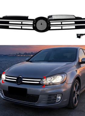 适用大众高尔夫6 高6 Golf MK6改R款LED带灯发光中网进气格栅改装